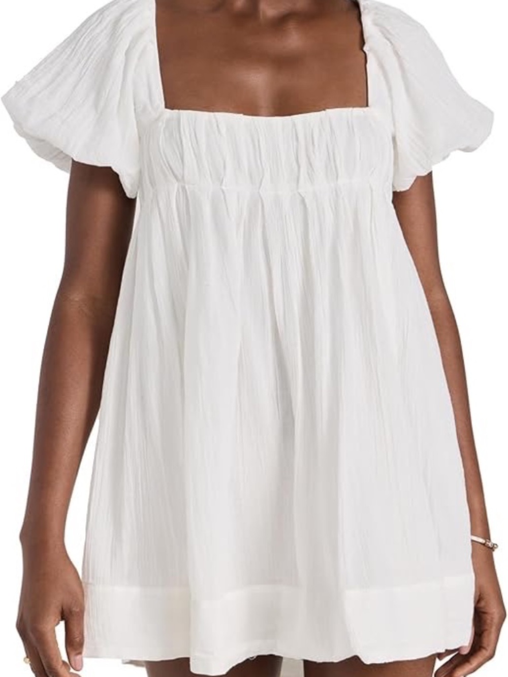 White Puff-Sleeve Mini Dress